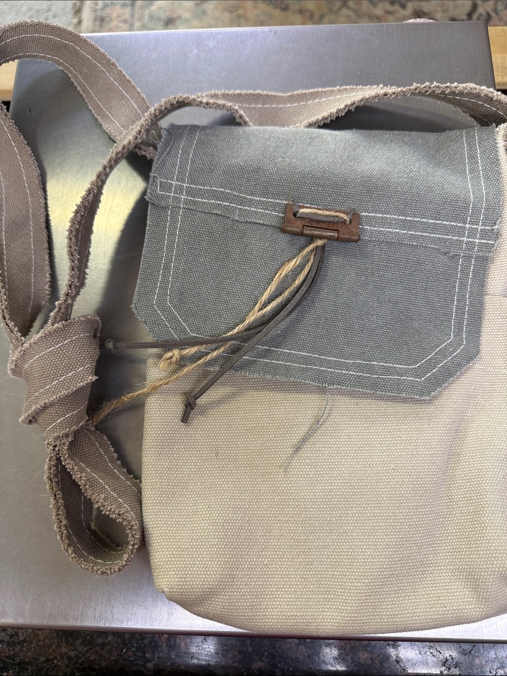 Love Two-Tone Canvas Crossbody in Gray and Tan